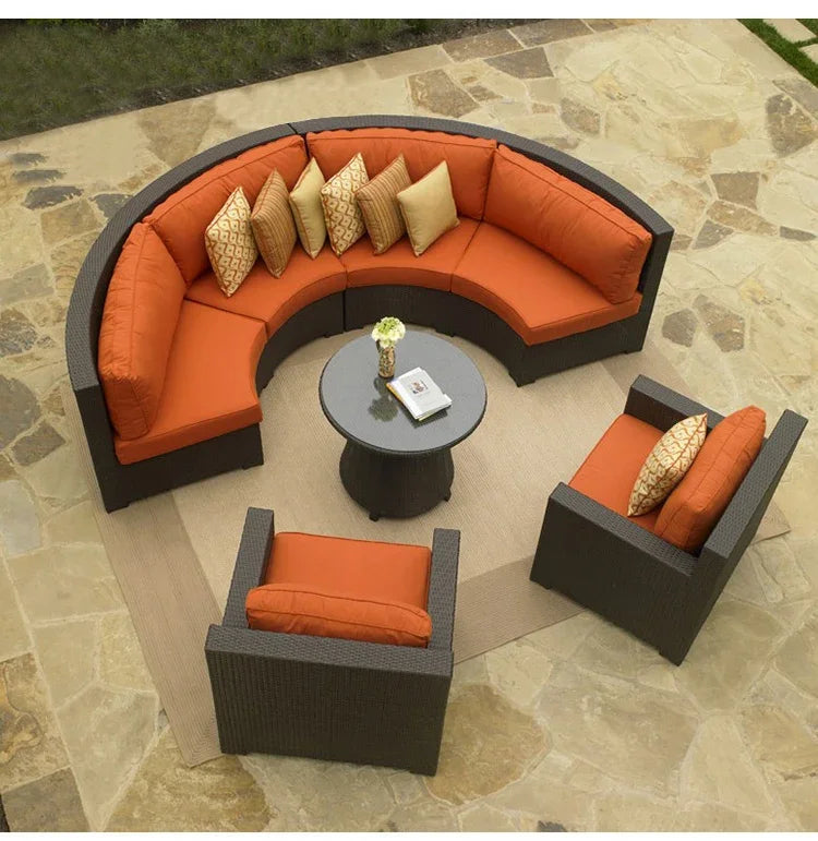 Combination leisure villa, semi-circular rattan sofa outdoor hotel curved living room sofa