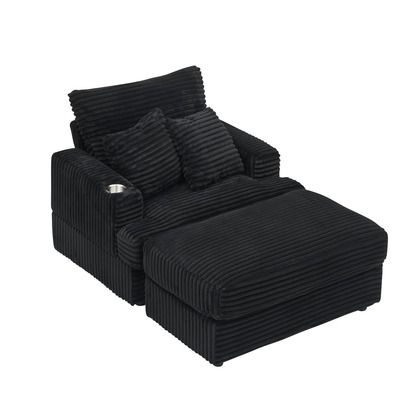 Armchair with Sleep Function Spring Upholstered Armchair Ottoman Set Comfortable Single Sofa Lounge Chaise with Cup Holder