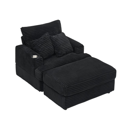 Armchair with Sleep Function Spring Upholstered Armchair Ottoman Set Comfortable Single Sofa Lounge Chaise with Cup Holder