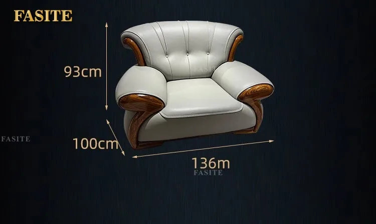 Ebony leather sofa modern light luxury high-end living room villa first layer cowhide solid wood new Chinese-style small