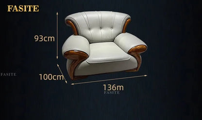 Ebony leather sofa modern light luxury high-end living room villa first layer cowhide solid wood new Chinese-style small