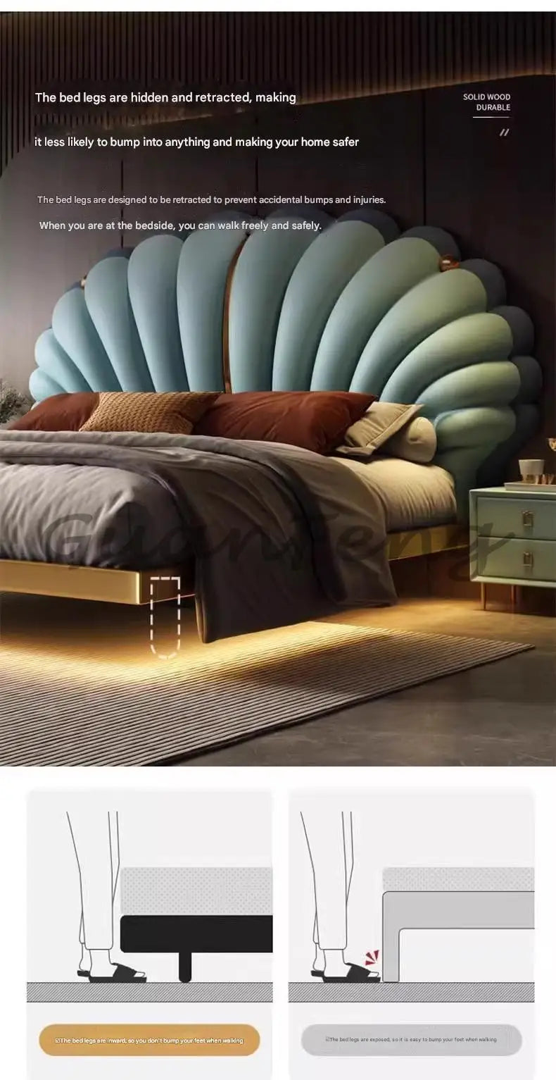 Floating Princess Bed European Genuine Leather Vintage Solid Wood Bed Light Luxury High Quality Cama De Casal Bedroom Furniture
