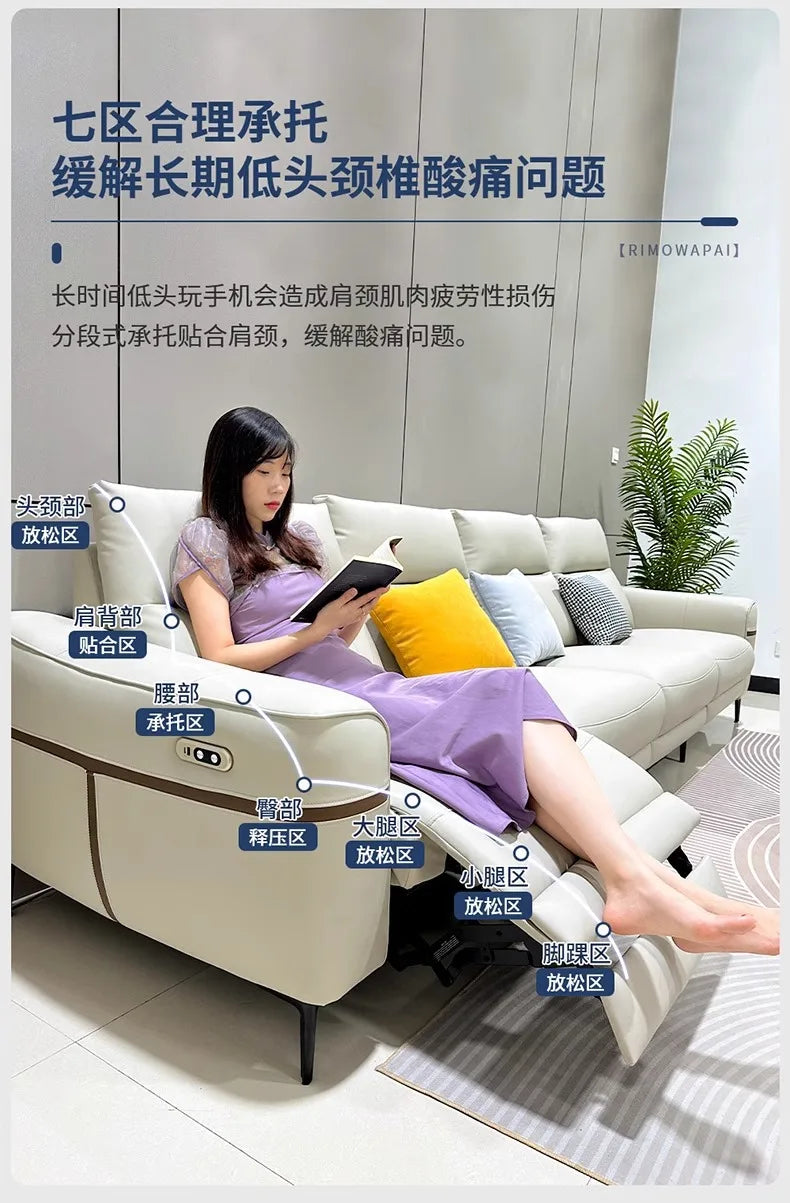 Leather electric sofa function zero wall sofa living room first layer cowhide size apartment adjustable straight row sofa