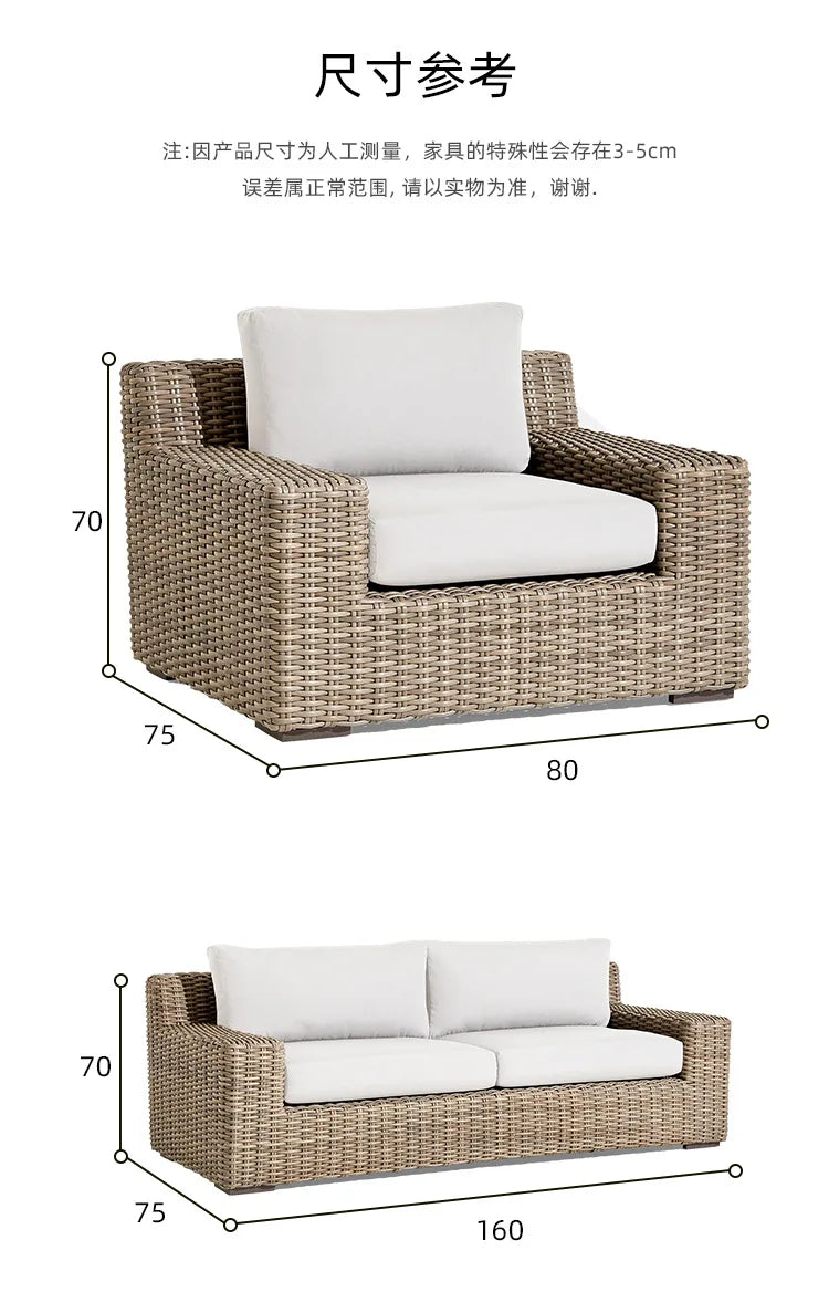 Outdoor sofa courtyard garden terrace leisure waterproof sunscreen art villa rattan furniture combination