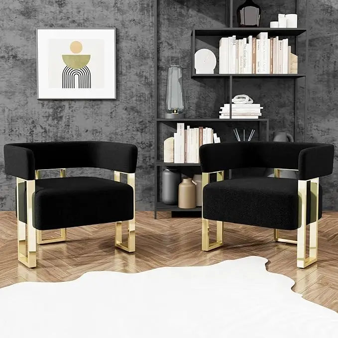 Modern Navy Blue Velvet Accent Chair Set of 2, Barrel Chairs Set of 2, Arm Side Chairs for Living Room Bedroom