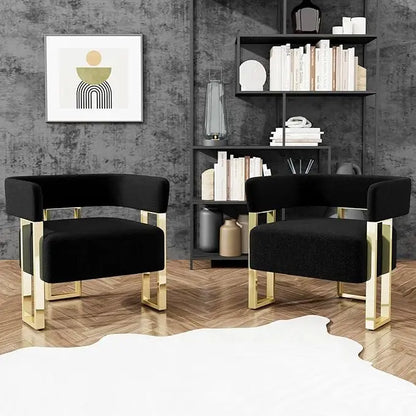 Modern Navy Blue Velvet Accent Chair Set of 2, Barrel Chairs Set of 2, Arm Side Chairs for Living Room Bedroom