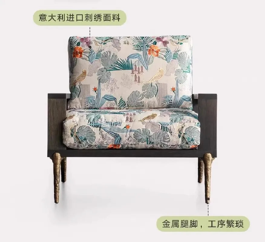 American retro single sofa chair living room lazy chair designer solid wood Nordic light luxury leisure chair