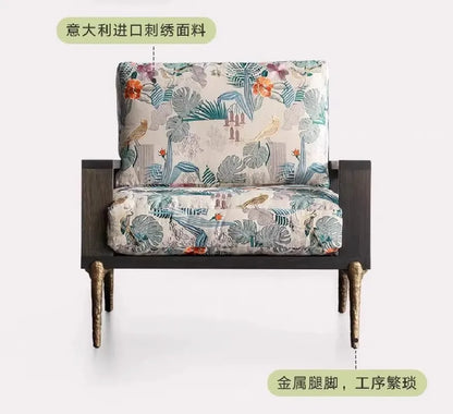 American retro single sofa chair living room lazy chair designer solid wood Nordic light luxury leisure chair