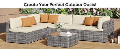 7-Piece Modular Garden Furniture Set, Wicker Outdoor Combination Sofa, With All-Weather Garden Session Set
