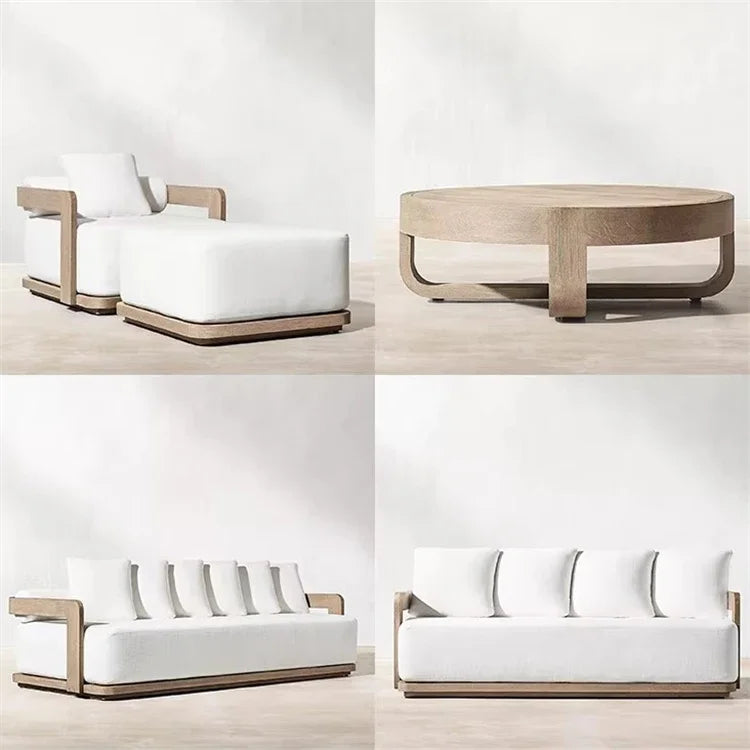 Modern Elegant Teak Garden Sofa Patio Hotel Villa Outdoor Furniture Comfortable Leisure Single Garden Sofa