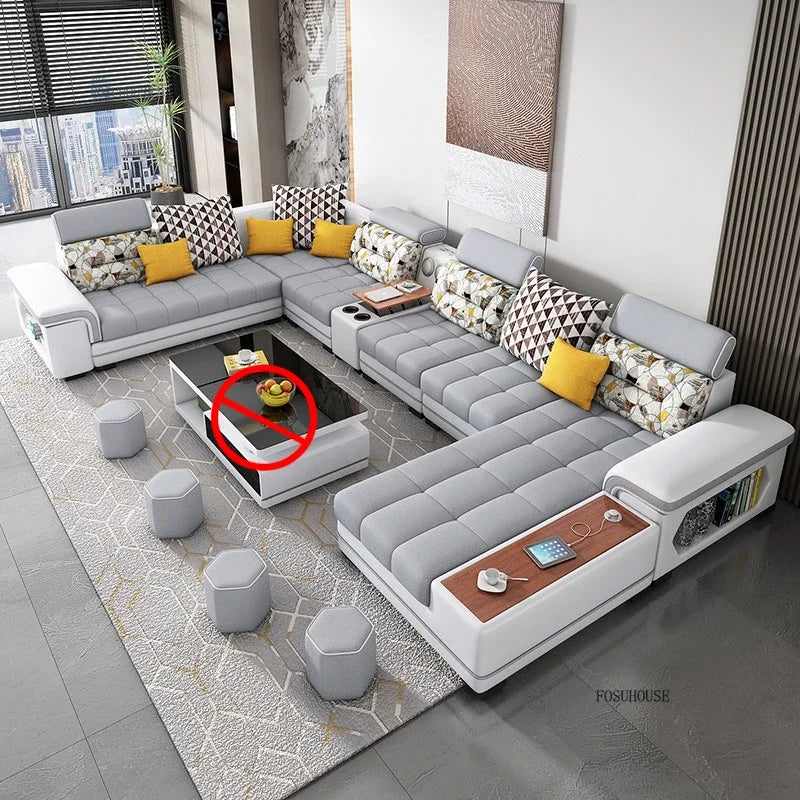 Luxury U-Shape Tech Fabric Living Room Sofas Sets with USB Villa Recliner Sofas Design Modularity Sofa for Living Room Furniture