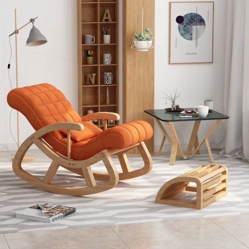 Solid wood rocking  leisure adult solid wood recliner nap chair balcony lazy sofa rocking  for middle-aged and e
