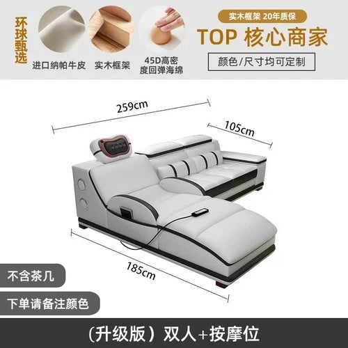 Massage sofa minimalist top layer cowhide home living room Italian minimalist leather art