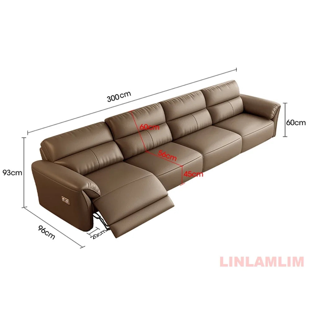 MINGDIBAO Modern Recliner Sofa with Hidden Foldable Tray Table and USB – Italian Genuine Leather Sectional Couch for Living Room