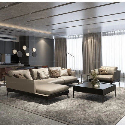 Italian sofa light luxury nappa leather furniture large apartment living room gray Nordic simple modern Hong Kong model room