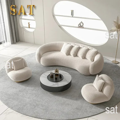 A Modern Furniture Comfort White Half Moon Round Couch Living Room Lounge Couches 3 Seater Velvet Fabric Curved Sofa for Home
