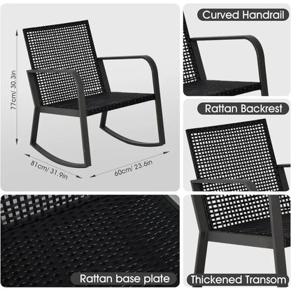 Bistro 3 Piece Patio Furniture Set, Patio Table and Rattan Outdoor Rocking Chairs Set of 2, Outdoor Bistro Conversation Set for