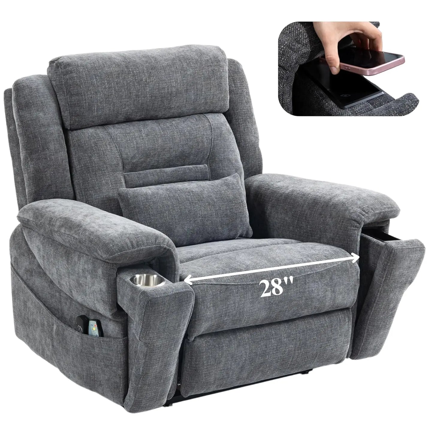 Dual Motor Power Lift Recliner for Elderly Adults with Heat Massage Lay Flat Feature Wireless Remote Cup Holder Customizable
