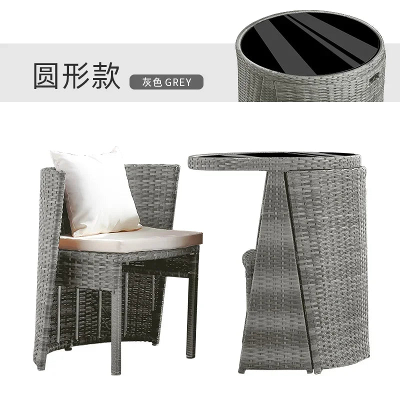 Balcony Small Table and Chair Rattan Chair Three-Piece Set Outdoor Tea Table Combination Terrace Courtyard Table and Chair