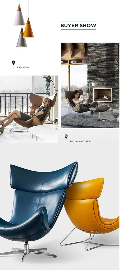 U-BEST European home bedroom leather stainless steel furniture lazy upholstered accent chair Imola chair recliner chair