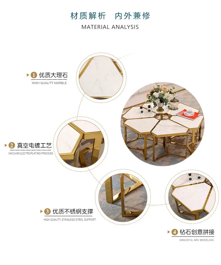 Creative Simple Modern Stainless Steel Marble Coffee Table Living Room Coffee Table Side Table