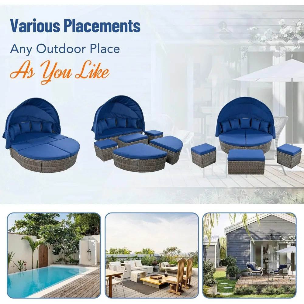 U_STYLE Outdoor Patio Furniture Set Daybed Sunbed with Retractable Canopy Conversation Set Wicker Furniture As same as WY000281