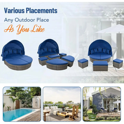 U_STYLE Outdoor Patio Furniture Set Daybed Sunbed with Retractable Canopy Conversation Set Wicker Furniture As same as WY000281