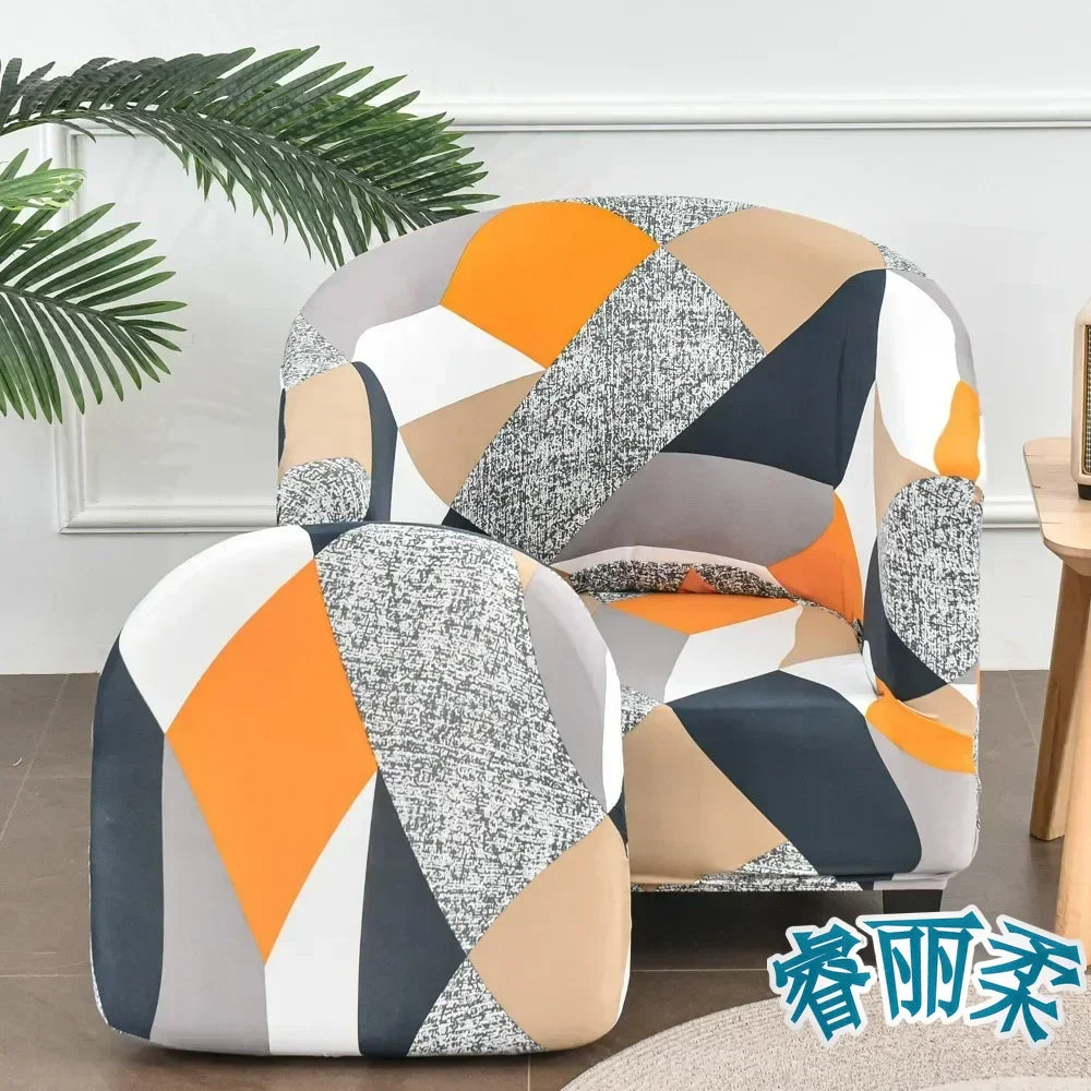 Stretch Club Chair Slipcover 2 Piece Printed Tub Chair Slipcover Stretch Armchair Cover Single Sofa Cover Furniture Protector