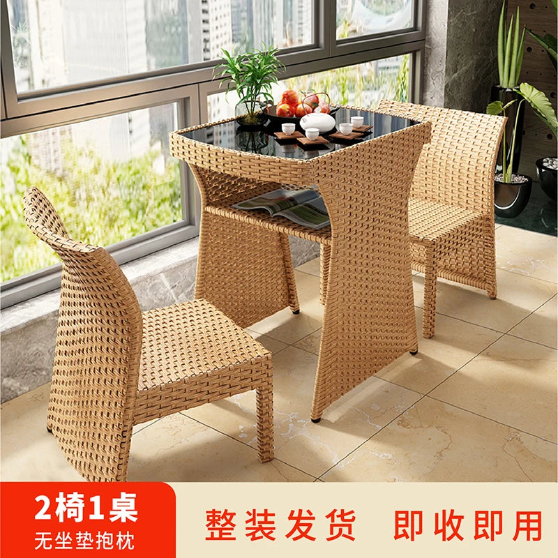 Balcony rattan chair three-piece outdoor courtyard combination small table and chair casual coffee table outdoor terrace rattan