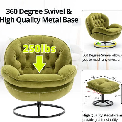 Velvet Swivel Accent Chair with Ottoman Set, Modern Lounge Chair with Metal Base Frame & Footrest, Comfy Single Leisure Sofa Cha