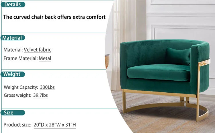Luxury Living Room Chair Barrel Wide Arm Chair Club Single Leisure Accent Chair