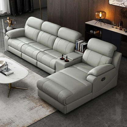 Modern Italian electric sofa set leather multi-functional recliner with characteristic metal corner combination