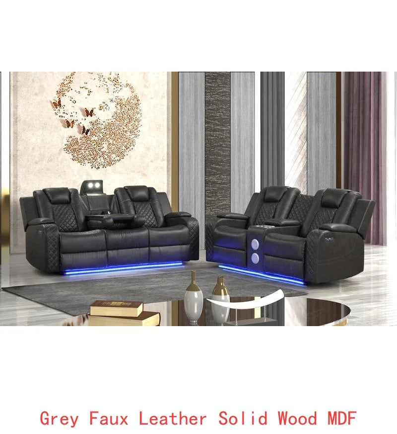 Gray Faux Leather 3-Piece LED Power Recliner Set