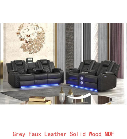 Gray Faux Leather 3-Piece LED Power Recliner Set