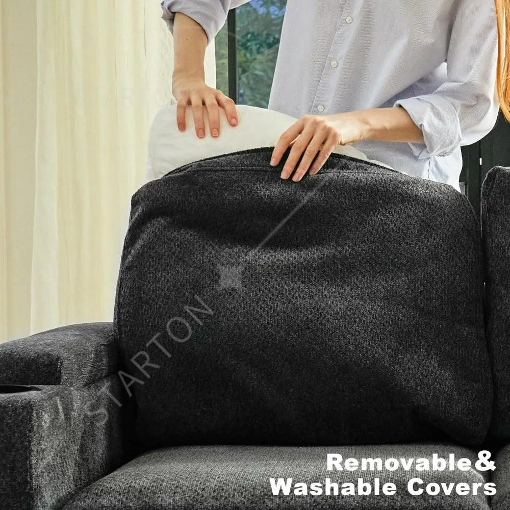 Sofa Convertible L Shaped Corner Couches for Living Room with Storage Armrest with Cup Holder Dark G