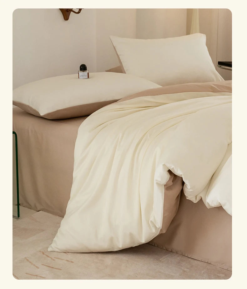 Luxury Bedding Set with Duvet Cover Silk Cotton Duvet Cover Bed Sheet Solid Color bedsheets full set 4 pcs Queen King Size