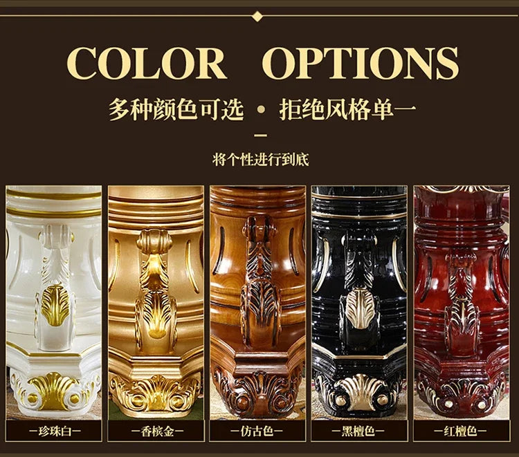 A55 European dining table andchairs American marble round table with turntable solid wood carving flower luxury champagne gold r