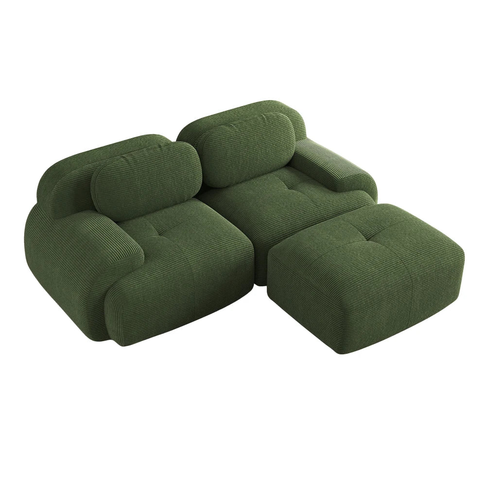 82'' Corner Sofa in Soft Cord Fabric, Modular Combined with Curved Armrests, Without Mounting, Highly Elastic Foam Upholstery