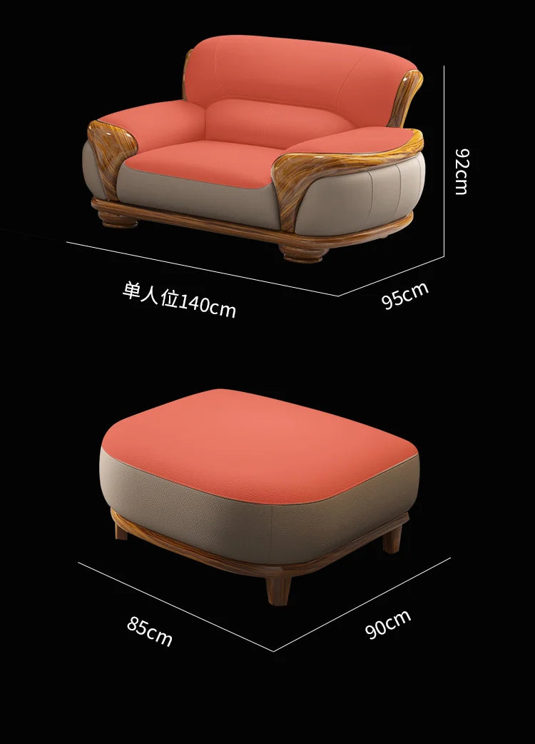 New Chinese ebony leather sofa living room combination size apartment first layer cowhide straight row sofa