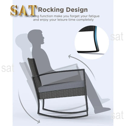 %a Patio Furniture Set Rocking Bistro Set Outdoor Rattan Conversation with Coffee Table for Garden Balcony Backyard