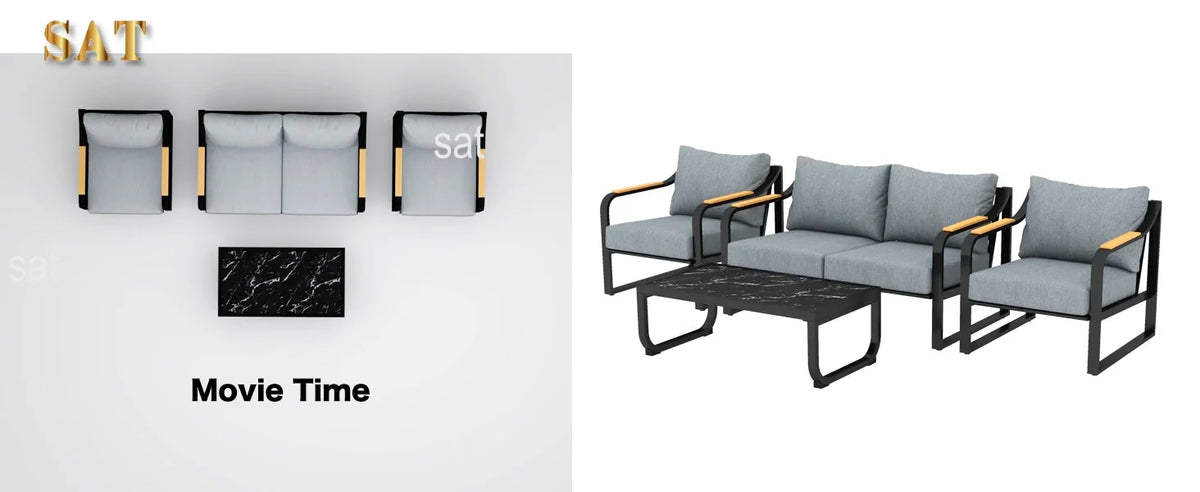 v Metal Patio Furniture Set, 4 Pieces Outdoor Conversation Set with Thick Cushion Modern Patio Chat Sofa Set for Balcony  rattan