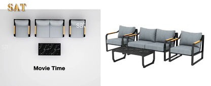 v Metal Patio Furniture Set, 4 Pieces Outdoor Conversation Set with Thick Cushion Modern Patio Chat Sofa Set for Balcony  rattan