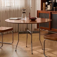 Stainless Steel Solid Wood Round Dining Tables Home Small Round Table Medieval Style Retro Folding Table for Kitchen Furniture
