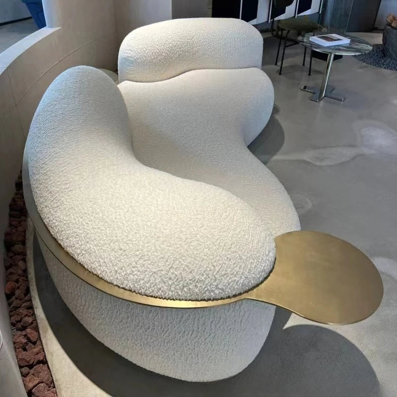 Cream style light luxury Italian minimalist curved sofa lamb flannel pea sofa modern living room small apartment