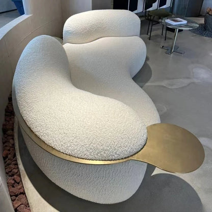 Cream style light luxury Italian minimalist curved sofa lamb flannel pea sofa modern living room small apartment