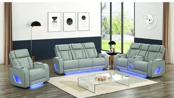 3-Piece Beige Recliner Living Room Set with Massage & Wood Frame