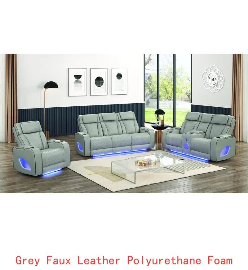 Modern Style Upholstery Recliner 3PC Living Room Set, Wood Construction, Massage Function, Beige Color, CA Inventory