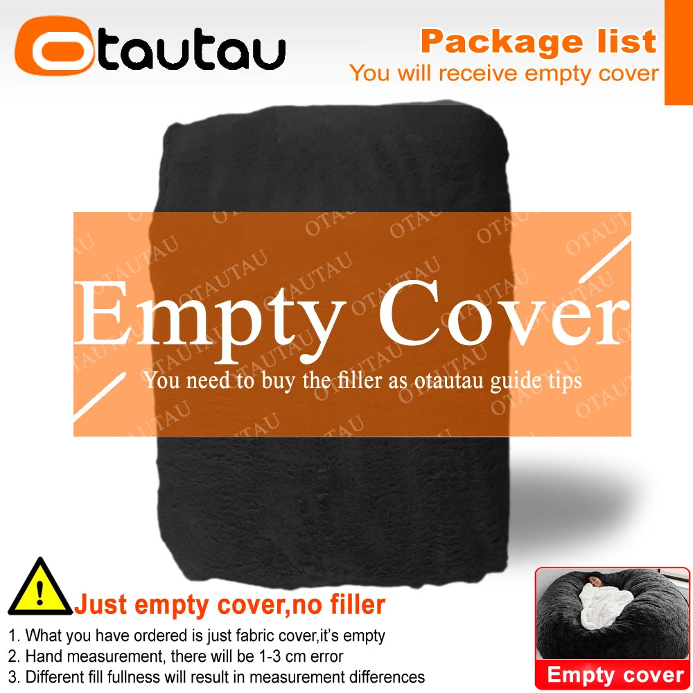 OTAUTAU 5ft Giant Fluffy Faux Bunny Fur Bean Bag Cover Winter Christmas Pouf Cover DD003【No Filler!Need uy Filler By Yourself!】