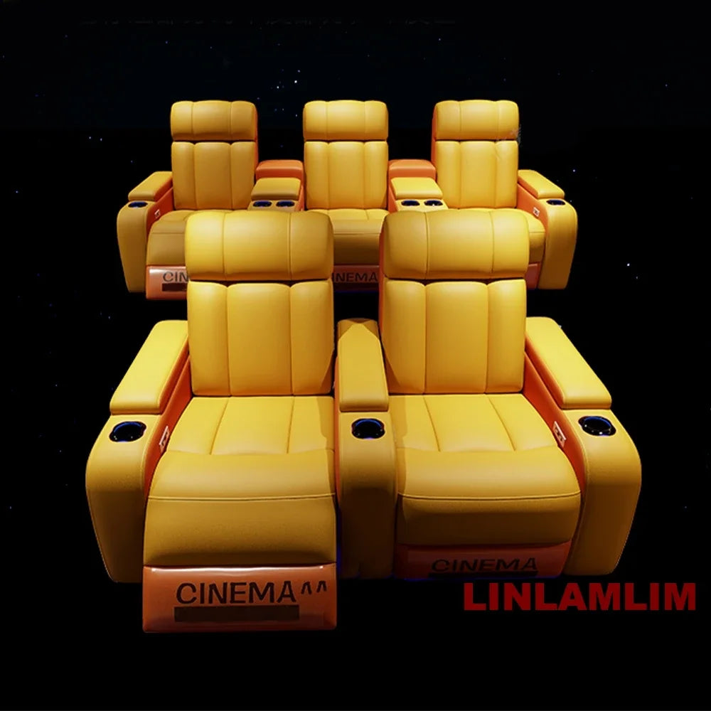 Linlimlam Luxury Genuine Leather Electric Recliners Cinema Chairs with Cup Holder, LED Light – Home Theater Power Reclining Sofa