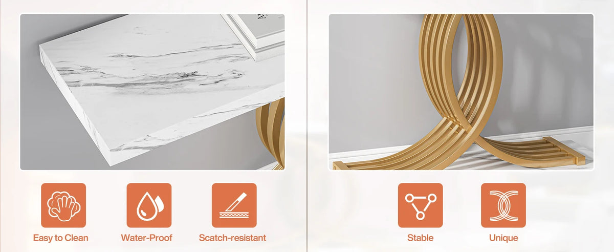 Tribesigns Gold Entryway Table, Modern 39-Inch Console Faux Marble Narrow Wood Sofa with Geometric Metal Legs